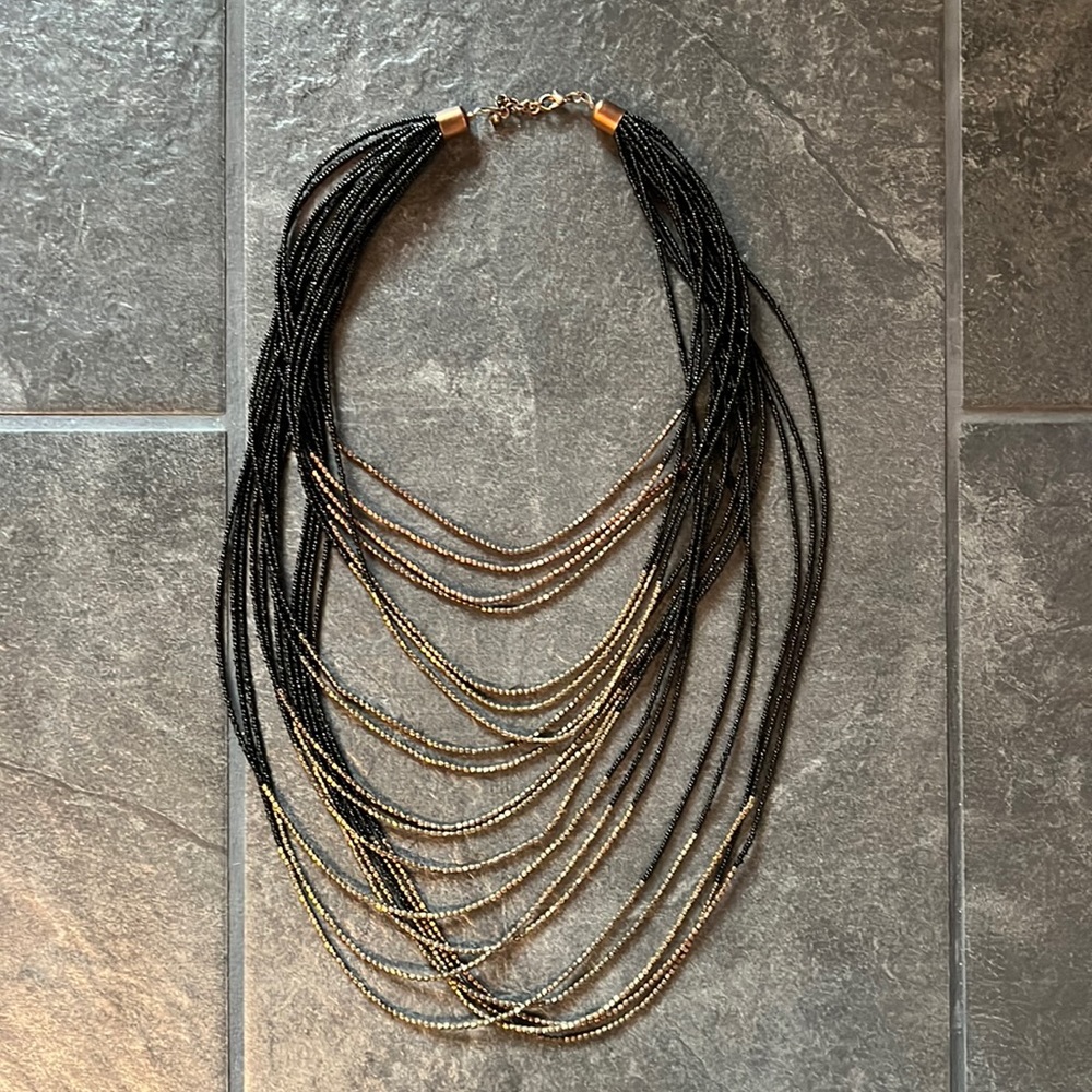Black & Gold Beaded Statement Necklace